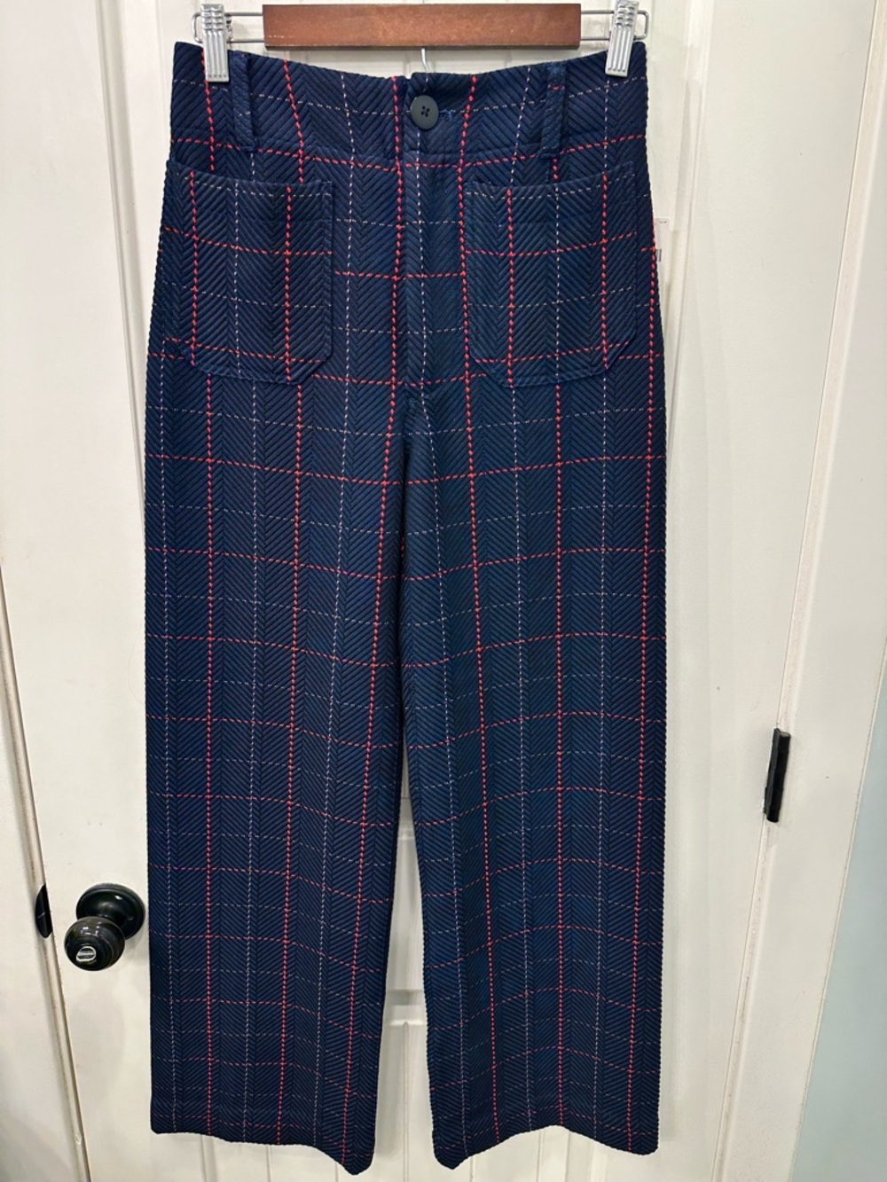 NWT Anthropologie Maeve The Colette Pants Size 25 Tall Navy Plaid Wide Leg